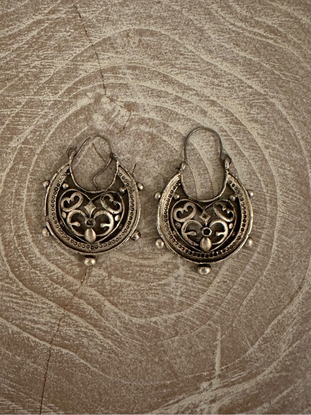 Vintage Silver Filigree Crescent Chandelier Drop Earrings